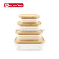 Eco-friendly Bamboo Lid Glass Food Container With Design